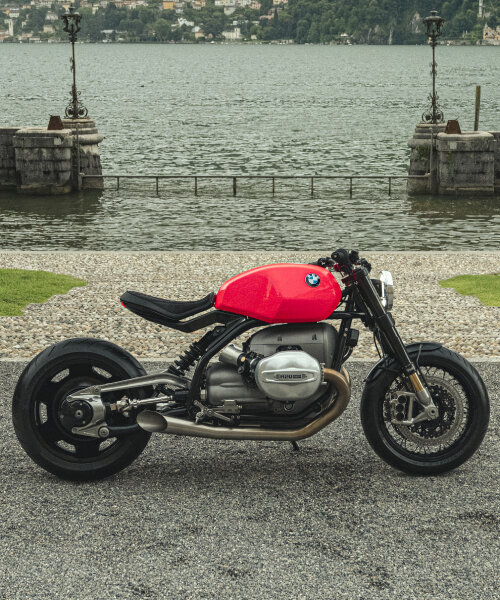 aluminum tank colored in hot pink shines through BMW motorrad’s R20 motorcycle