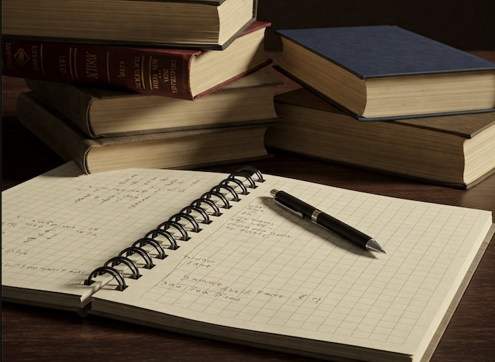 Graphic of books and pen created using Google Gemini AI