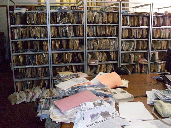 Photograph of the news cuttings room at a newspaper in Bulawayo, Zimbabwe in 2010 by David Brewer