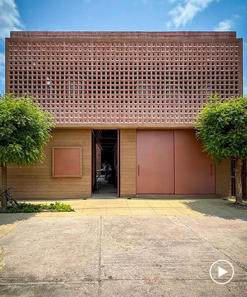 concrete lattice facade floods oaxacan community hub with patterned shadows