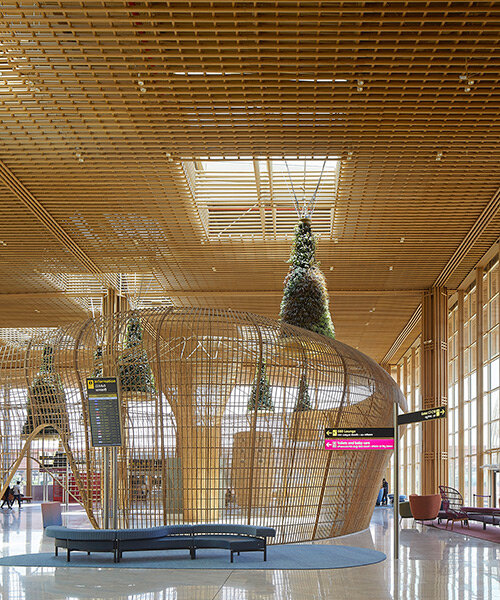 fluid rattan interiors take over SOM-designed kempegowda airport in india