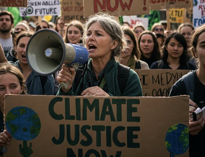 Image of a climate change rally created with Gemini Imagen 3 AI by Media Helping Media