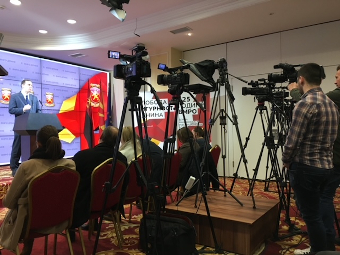 Image of news conference in Macedonia