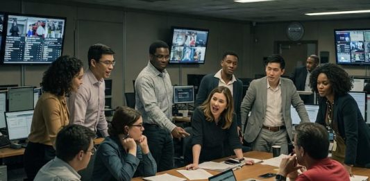 Image of newsroom meeting created with Gemini Imagen 3 AI by Media Helping Media