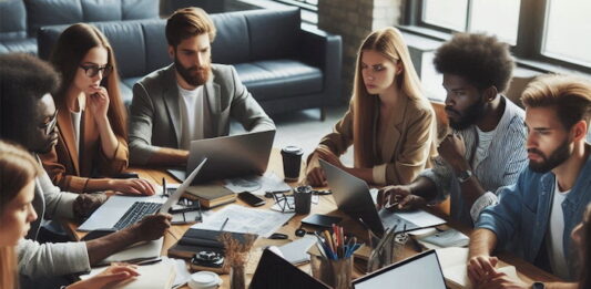An image of a news meeting created using Microsoft's AI Image Designer